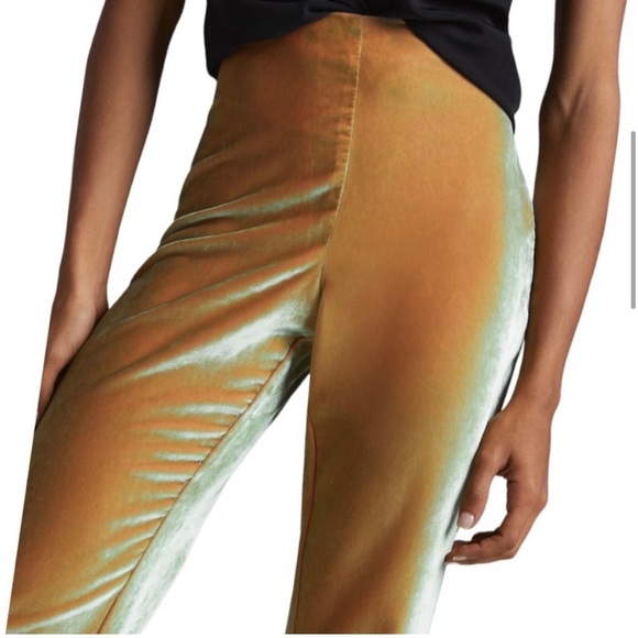 Beatrice X Anthropologie Chartreuse Velvet Flare Pants Italia - Picture 1 of 14